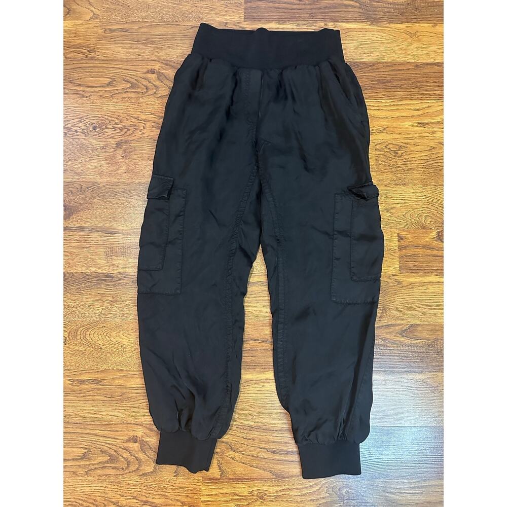 Cinq à Sept Giles Satin Cargo Jogger Pants Women’s Small Black Luxe Utility Chic